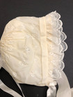 Vintage 1950 s Ivory Baby Girls Ruffled Lace Baby Bonnet Size Small