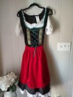 Oktoberfest Traditional Dirndl Dress With Red Apron Crinoline And Green Trim Lg