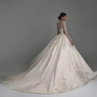 Luxury Princess Wedding Dress Beaded Lace Applique Long Sleeve Bridal Ball Gowns