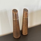 Vintage Mid Century Modern Plastic Wood Look Salt   Pepper Shakers Retro Euc