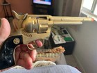 Vintage Gold Tone Hubley Cowboy Cap Gun Toy Pistol Full Size Working   12  Nice