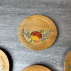 Vintage Wooden Hand Painted Coasters 3 25    Apples Fruit Flower Art Mcm Set Of 6