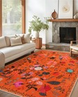 Boho Washable Area Rug 5x7     Floral Low Pile Non-slip Carpet For Li    Fas