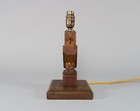 Vintage 1930s Rustic Hand-carved English Oak Owl Wooden Table Or Bedside Lamp