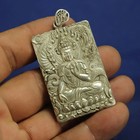 Chinese Old Tibet Silver Carved Kwan-yin dragon Statues Amulet Necklace Pendant