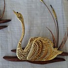 Vintage Brass Swan Wall Decor  1970s Mcm Birds On Wood Base Set 2 Mid Century 