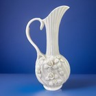 Vintage Ardalt White Porcelain Ewer Pitcher Applied Roses Tall Ribbed Vase