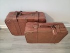 Antique Vintage Brown Solid Hard Case Suitcases Set Of 2 Unisex Adult Luggage