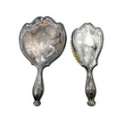 Vintage Homan Mfg Co Silver-plated Vanity Handheld Mirror   Brush Set Leaves Bow