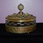 Stunning Antique Brass jeweled ormolu  casket  Trinket  jewelry  Vanity Box Jar 