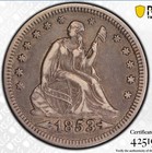1853 4 Seated Liberty Quarter     Pcgs Vf35 Cac         Tough Fs-301 Variety      