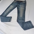 Y2k Rock Revival Skinny Leni Jeans Wms 27 Stretch Rhinestone Thick Stitch