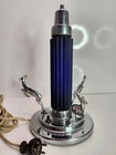 Antique Art Deco Desk Lamp Chrome Gazelles Indigo Blue Glass Bullet Shade 1930s