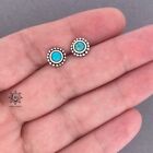 Turquoise  Sterling Silver Stud Earrings Genuine 925  Round 8 Mm  Usa