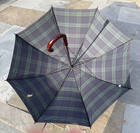 Vtg Polo Ralph Lauren Umbrella Wood Hook Handle Black Watch Tartan Plaid Green