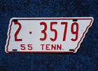 1955 Tennessee License Plate - Nice Quality Original
