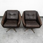 Mid Century Danish Modern Lounge Chairs Swivel Brown Leather Armchair Vintage Vg