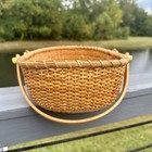 Vtg Nantucket Style Open Lightship Basket Shallow Double Swing Handled