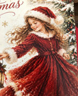 Vintage Inspired Christmas Card - Girl In Red Santa Dress Swinging A Lantern