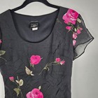 Vtg Tailor B moss Black Floral Crinkle Chiffon Dress Pink Roses Babydoll Size 4