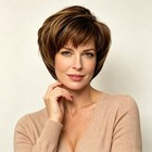 Women Layered Textured Short Straight Pixie Wigs Side Bangs Synthetic Full Wig
