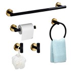 Stainless Steel 5-piece Bathroom Hardware Set Black And Gold  Towel Rack Set New