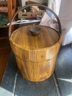 Vintage Faux Woodgrain Ice Bucket With Lid   Handle     Retro Mcm Barware