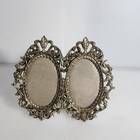 Vintage Victorian Ornate Brass Standing Double Oval Two 2 Picture Frame Metal