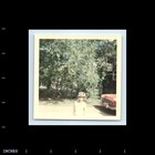 Old Vintage Square Color Photo Solo Girl In Driveway Classic Car Snapshot Pic