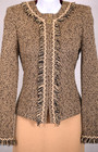St john Women s Tweed Tan Black Fringed Trim Jacket   Skirt Sz 4-6