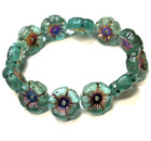 12 Beads - Blue Opal With Mixed Metallic Colors Czech Glass Flower Beads 12mm