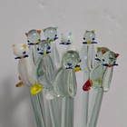 Vtg Lot Of 9 Kitty Cat Hand Blown Glass Cocktail Swizzle Sticks Drink Stirrers