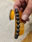 Vtg  Hair Combs Pair  Amber Plastic Teeth With Silver Plate Balls 