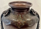Antique 19th C Japanese Bronze Vase Draping With Bow   Tassel Handles -10 1 2   