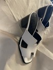 Herm  s Women   s White black Leather Logo Open Toe Mule Sandals Size 6