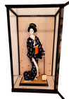 Vintage Japanese Large Geisha Doll W shamisen In Glass Case  17 5 In  