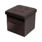 15-inch Folding Tufted Faux Leather Storage Ottoman With Pocket  brown 