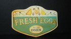 Original Vintage 11 2  By 7 5  Metal Chickens Fresh Eggs By The Dozen Wall Sign
