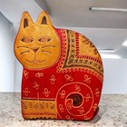 Vintage Leather Cat Coin Bank Red