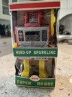 Vintage 70s Japan Hiro Wind-up Super Robot Sparkling Tin   Plastic Spark W box