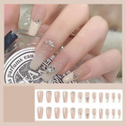 Nude French Press On Nails- Long Coffin False Nails Full Cover Gradient Nails Cu