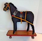 German Handmade 19th Century Antique Mohair Covered Horse Pull Toy  metal Wheels