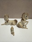 Vtg Set Of 3 Porcelain Bisque Unicorn Figurines 2 Sitting 1 Laying Down Euc