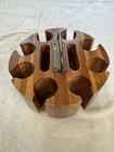Vintage Wooden Poker Chip And Card Holder On Carousel Base Felt Brass Handle