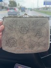 Silver Beaded Floral Evening Bag Ornate Filigree Frame Beaded Handle