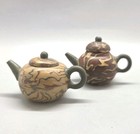 Vintage Yixing Style Miniature Teapots Set Of  Two Chinese Clay Pottery  Euc  