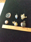 Antique Lot Of 6 Chatelaine Fobs Gold Filled Acorn Cameo Amber Enemal Teapot  