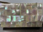 Vtg 1950s Evening Vanity Compact Herringbone Chain Mother Of Pearl Brass Clutch 