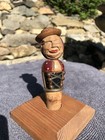 Vintage Anri Hand Carved Wood Painted Woman Pourer Cork Bar Wine Bottle Stopper