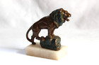 Roaring Lion Handmade Bronze On Marble Base Sculpture Statue Figurine Art Decor